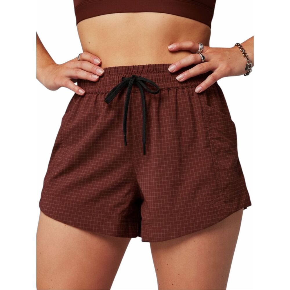 FABLETICS Ripstop Running Shorts Sepia Brown Grid Athletic Shorts Size Small